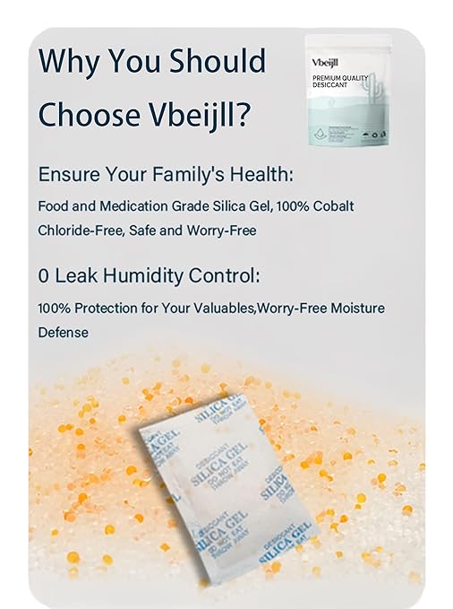 5 Gram (50 Pack) Color-Indicating Silica Gel Packets, Premium Food Grade Desiccant - Rechargeable Moisture Absorbers for Food Storage, Electronics, 3D Filament & Safes