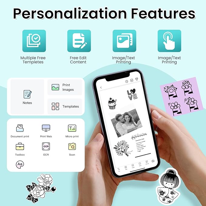 Sticker Printer, Mini Printer, Mini Sticker Printer Compatible with Phone & Tablet, Print Pod with Stickers, M02L Print Pods Mini Printer for School Notes, Scrapbook, Anatomical Diagram