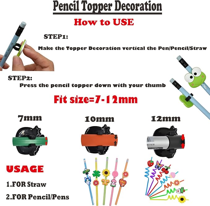 YEALQU 45PCS Random Different Pencil Topper Decoations Cute PVC Pencil Toppes Lovely Black Clip for Pupil/Junior Students Gifts Awards