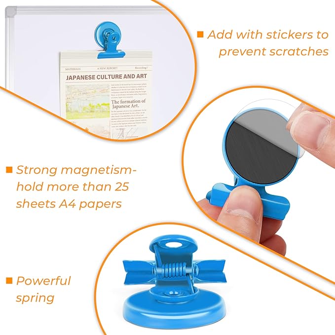 VNDUEEY 20 Pack Magnetic Paper Clip Dispenser Holder, Paperclip Dispenser for Desk, School, Office, Fridge Magnets Refrigerator Magnets, Magnet Clips for Whiteboard Locker (Blue) 
