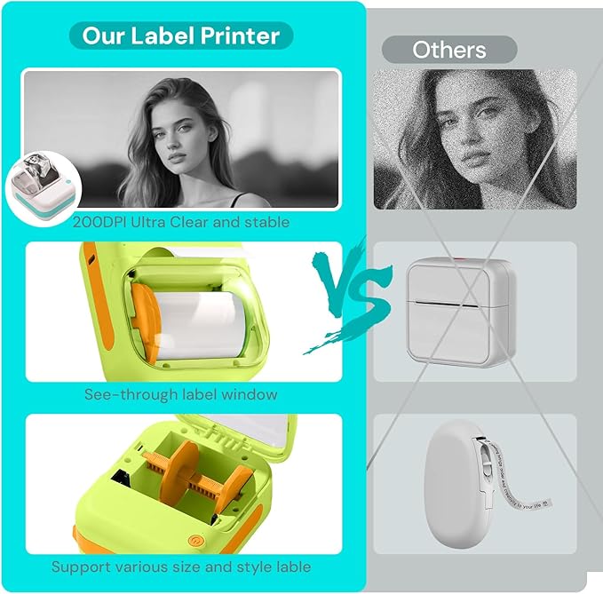 Portable Bluetooth Thermal Label Maker with 4 Rolls Sticker Tape – Mini Inkless Sticker Printer with See-Through Label Window, High-Resolution Print, Wireless, for Home, Office, On-The-go