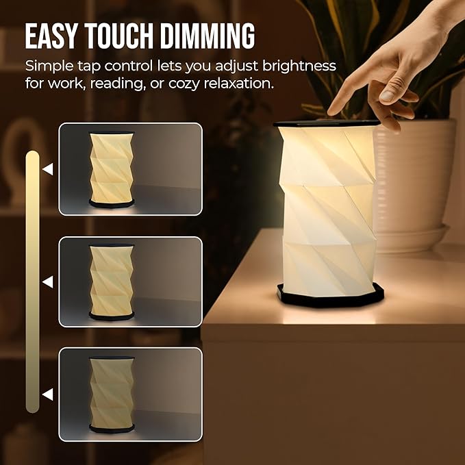 Foldable LED Desk Lamp – USB Rechargeable & Portable - Dimmable Touch Control Light with Adjustable Height up to 8.25" for Office, Travel, Bedside - Sleek & Modern Design (Black)