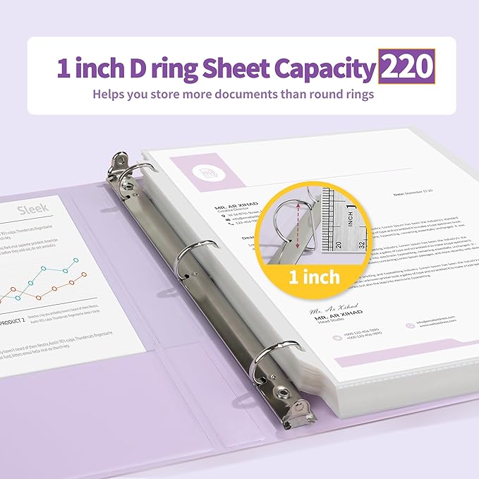 SUNEE 3 Ring Binder 1 Inch D Ring, Clear View Binder Three Ring PVC-Free (Fit 8.5x11 Inches) for School or Office Supplies, Purple, 2 Pack