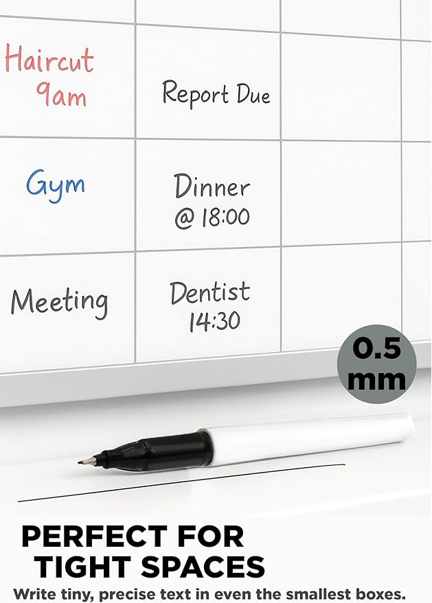 Ultra Fine Dry Erase Markers – 0.5mm Tip, 8 Pack – For Precise Writing in Tight Spaces – Whiteboard Markers for Planner, Calendar, Office, School – Low Odor