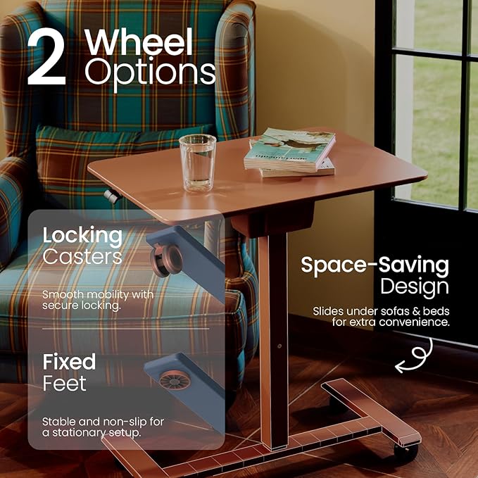 TopJob ANYDESK FOLD Mobile Standing Desk, Portable with Lockable Wheels, Foldable Stand Desk, Rolling Computer Workstations, Used for Home, Couch Side Table, Bedside Table in Bed Room Kitchen