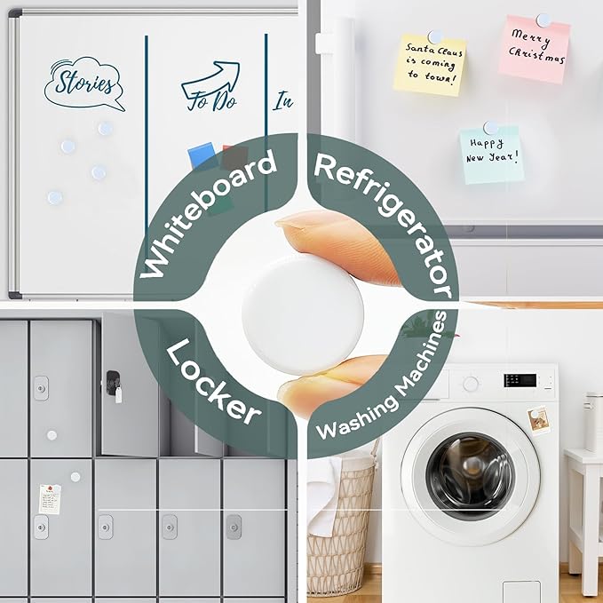 Fridge Magnets - 10 Pack Strong Cute Mini Whiteboard Magnets, Round for Refrigerator Locker Office Classroom Kitchen, White