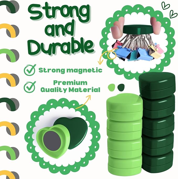 20PCS Fridge Magnets - Heavy Duty Refrigerator Magnets, Cute Small Strong Magnets for Whiteboard, Lockers & Kitchen - Mini Decorative Heart Magnet for Home, School Office Crafts Locker (Green)