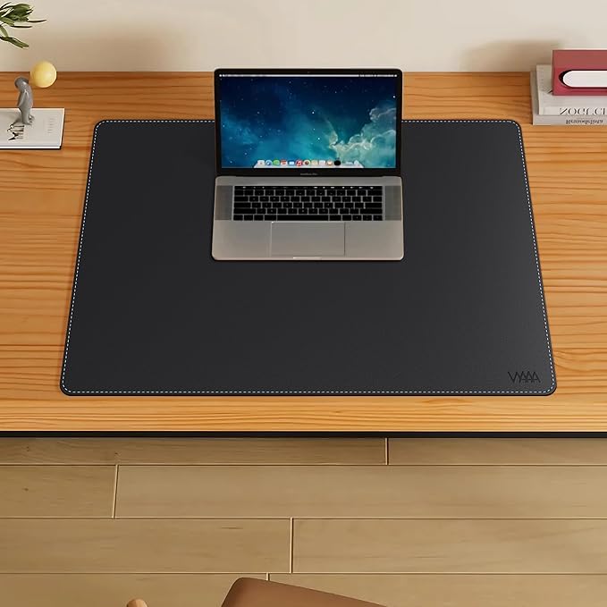 Vyaaa PU Leather Desk Mat, 31.4"×23.6" Office Desk pad, Large Mouse Pad, Desktop Protector for Desk, Multifunctional Keyboard Mouse Pad for Home or Office (Black)