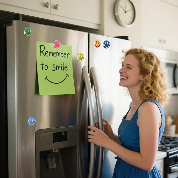 12Pcs Fridge Magnets - Smiley Face Cute Refrigerator Magnets - Colorful Decorative Small Magnets for Whiteboard Locker Cabinet - Classroom Kitchen Office Decor (3mm Magnet Set)- SMILE EVERYDAY
