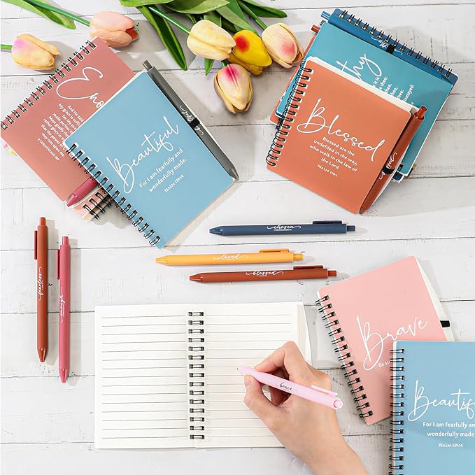 Kosiz 24 Sets Inspirational Christian Gifts Bulk Christian Notebooks Prayer Journals with Pens Spiral Bible Journals Religious Gifts for Church Grandparent Pastors Day Sunday School (Bright Color)