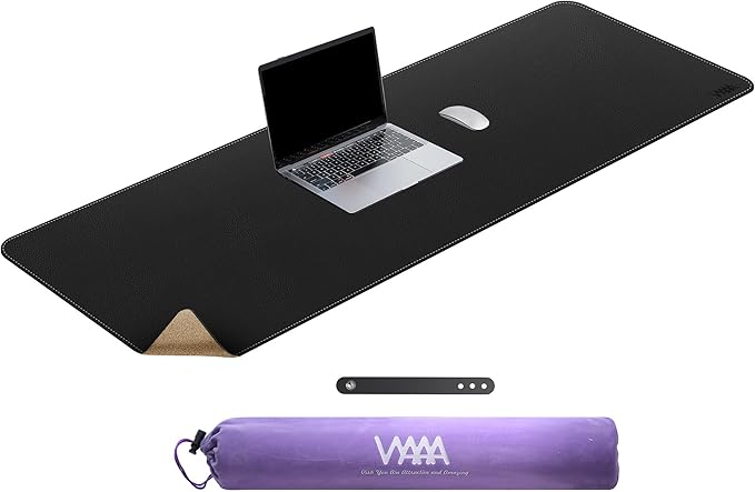 Vyaaa Cork & Leather Desk Mat, 47.2" x 15.7" Dual Sided Leather Desk Pad, Large Mouse Pad ,Waterproof Extra Large Desk Mat, Desk Mats on top of Desks for Home or Office (Black)