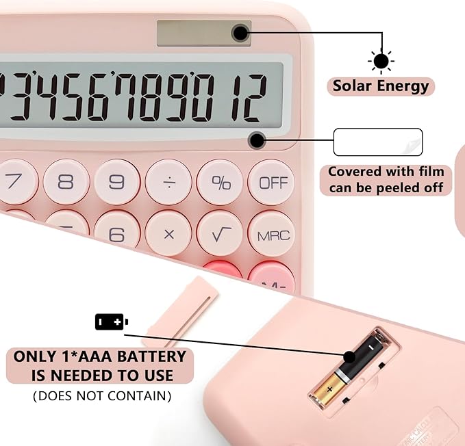 Gradient Pink Calculator, UPIHO Standard Calculator 12 Digit with Large LCD Display and Big Buttons, Pink Office Accessories for Women Desk,Cute for Office,School, Home,Business
