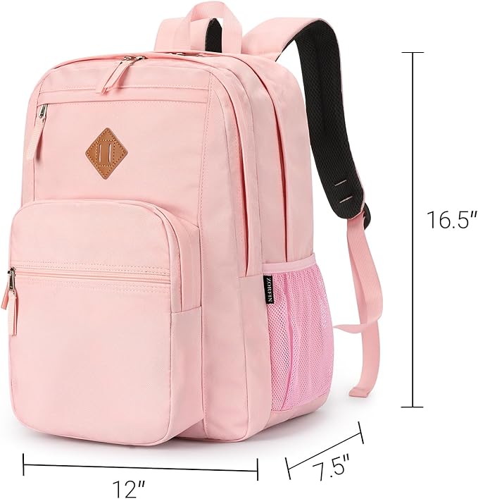 ZORFIN 26L Backpack for School, College, and Travel: Water Resistant Bookbag with 8 Compartments - Pink
