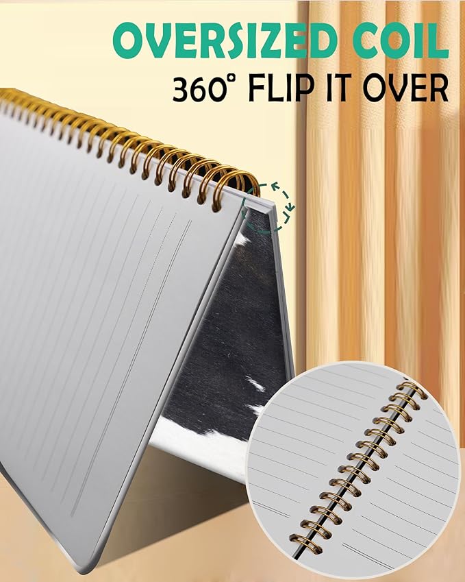 iampanda Spiral Journal Notebook,Strong Twin-Wire Binding with Premium Paper for Women,60 Sheets B5 College Ruled Notebook/Journal,Perfect for School Office Work,Black White Cowhide