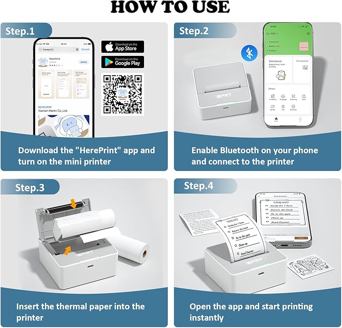 S2 Sticker Printer, PrintPods Mini Printer, Bluetooth Portable Sticker Maker with 1 Roll Paper, Print Pod Inkless Thermal Printers for iPhone, Impresora Portátil for Notes, Journal, DIY, Kids Gift