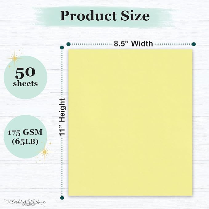 Cardstock Warehouse Pop-Tone Banana Split Yellow Cardstock Paper โ 50 Sheets, 8.5 x 11" - 65 lb / 175 GSM Premium Yellow Card Stock for Die-cutting, Crafts, Printing, Card Making and DIY Projects