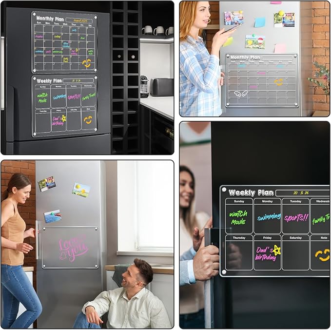 DIYMAG Planning Pads 3Pack Acrylic Magnetic Dry Erase Calendar for Fridge, Clear Skylight Calendar Set 2025 Magnetic Weekly Monthly Memo Planner Board for Refrigerator with 6 Colors Markers