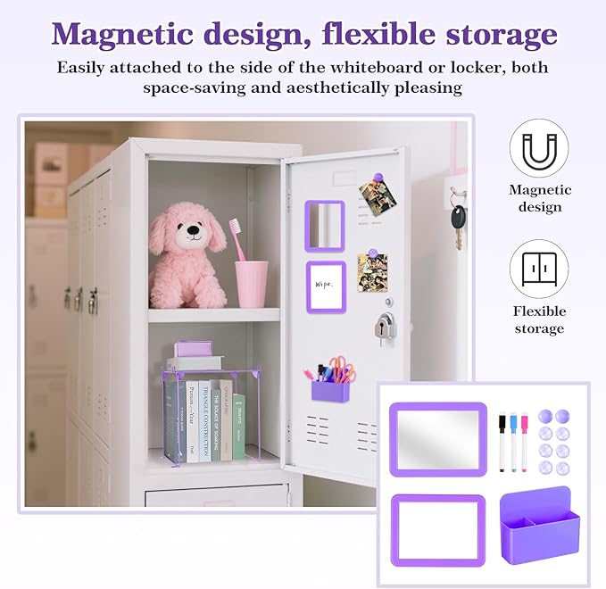 25PCS Locker Organizer Accessories, Purple Locker Accessories Kit, Girls Lockers Decorations, Magnetic Locker Accessories Set, Locker Decor, Back to School Essentials, with Locker Shelf, etc.
