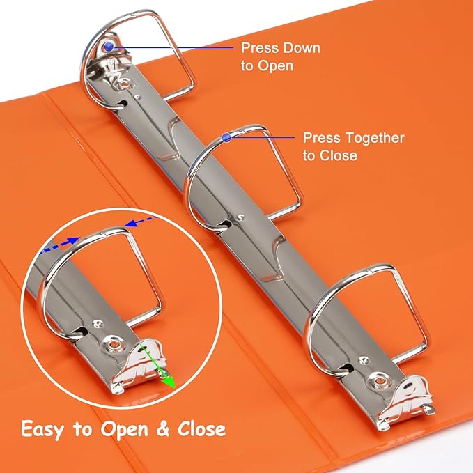 COMIX Sturdy 3 Ring Binder 2 inch with Clear View Cover, 2" Slant-D Ring View Binder Holds 500 Sheets of US Letter Size Paper, 6 Pack (Orange)