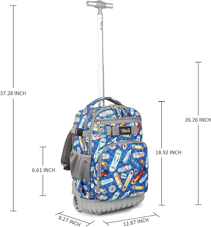 Tilami Rolling Backpack 19 inch with Lunch Bag Wheeled Laptop Backpack, Skateborad