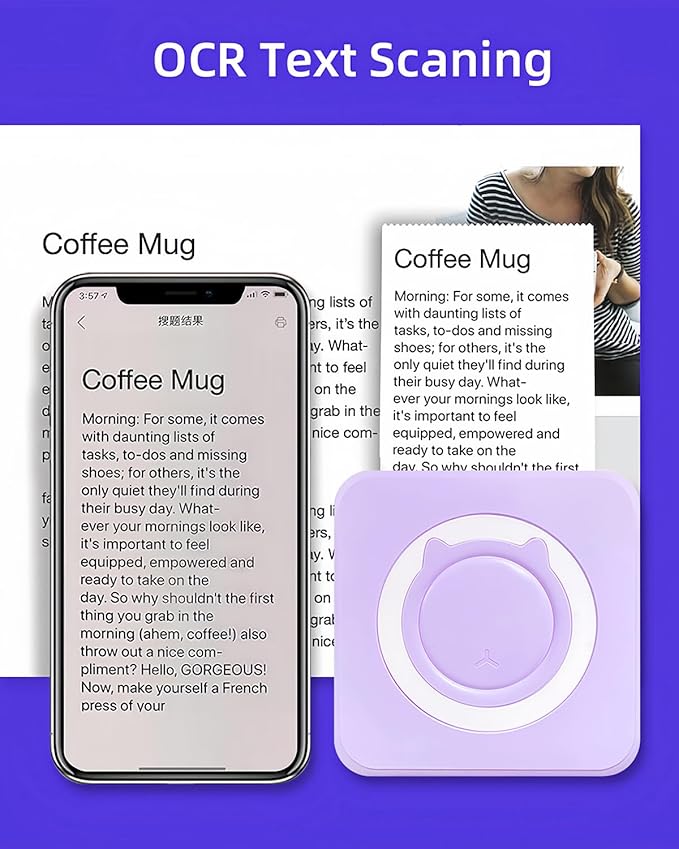 Mini Thermal Printer with 14 Rolls Sticky Papers, Wireless Bluetooth Photo Printer, Portable Label Maker Machine with Tape, Small Compact Picture Maker for Student Kid, Purple