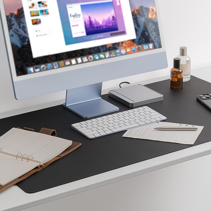Nekmit Leather Desk Blotter Pad 36 x 20 Inches, Flat, Non-Slip, Waterproof, Black