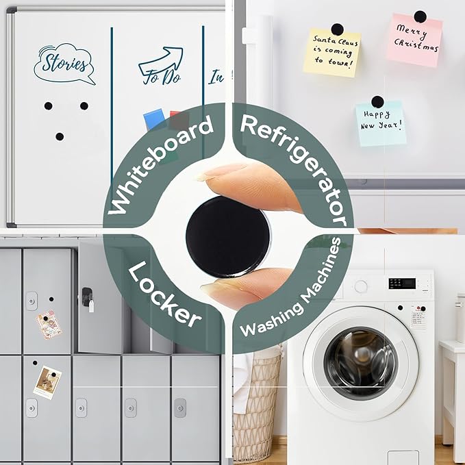 Refrigerator Magnets - 30 Pack Strong Mini Round Magnets for Fridge, Locker, Office, Classroom, Kitchen, Black
