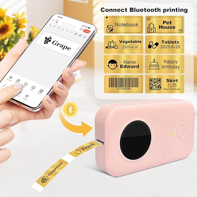 PARLAIM Label Maker Tape,Thermal Label 0.55"X1.18" (14mm X 30mm) 840 Labels/4Rolls,Thermal Sticker Compatible with D30 Label Printer,Self-Adhesive Label Tape for Home Office Small Business (Gold)