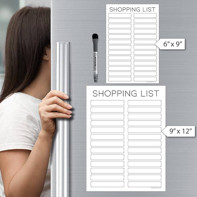 Dry Erase Shopping List Vinyl Sticker Decal Whiteboard by Glassboard Studio | Removable & Reusable | Magnetic Fine-Tip Marker Included (6 x 9 inches, White)