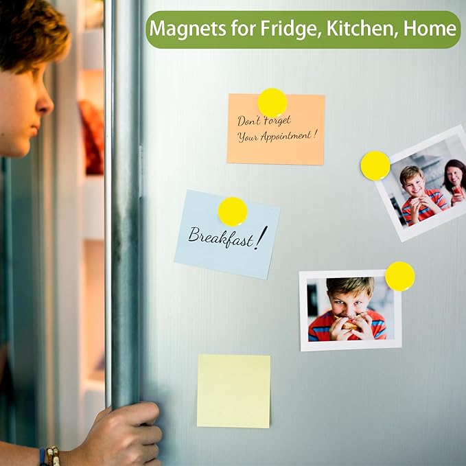 Fridge Magnets, 30 Pack Strong Small Refrigerator Magnets, Heavy Duty Cute Mini Whiteboard Round Magnets for Fridge, Locker, Office, Classroom, Kitchen, Yellow