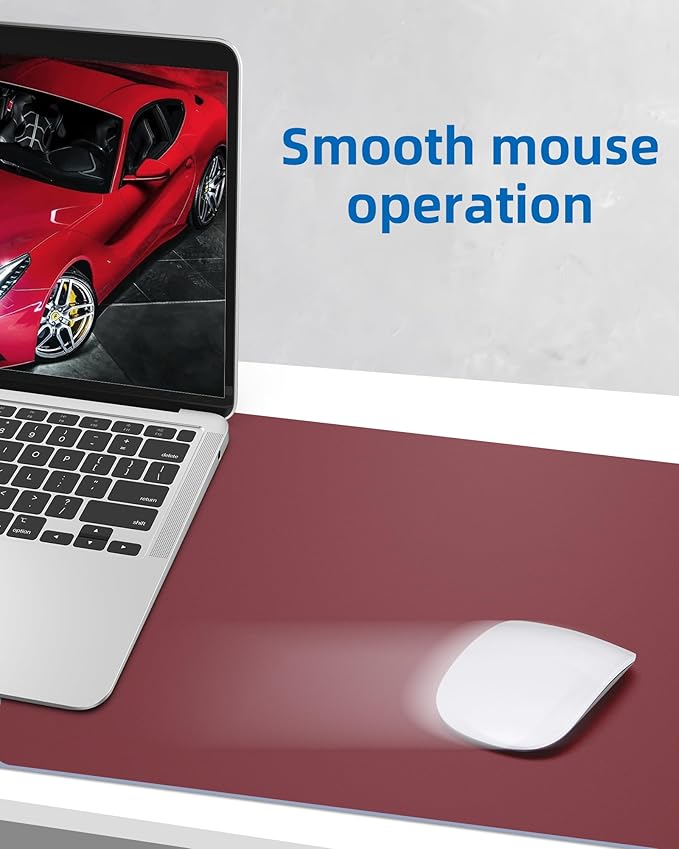 Leather Desk Pad Protector,Mouse Pad,Office Desk Mat, Non-Slip PU Leather Desk Blotter,Large Desk mat,Waterproof Keyboard mat for Office/Home/Decor (Burgundy Red,35" x 17")