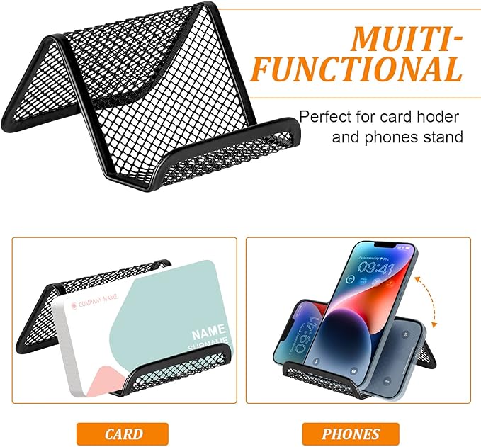 Business Card Holder for Desk, Office Desktop Business Card Display Holder, Mesh Business Card Holder, Desk Accessories for Women and Men,Black ( 3 Pack )