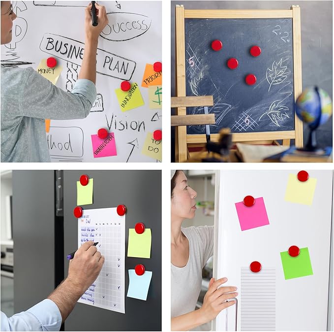 80 Pack Fridge Magnets, Strong Small Round Magnets for Whiteboard, Office, Classroom & Locker - Refrigerator Magnets Heavy Duty Cute Mini Magnet for Crafts, Magnetic Board, Home & Kitchen (Red)