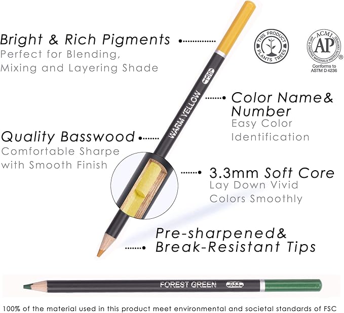 KALOUR Premium Colored Pencils,Set of 120 Colors,Artists Soft Core with Vibrant Color,Ideal for Drawing Sketching Shading,Coloring Pencils for Adults Beginners kids
