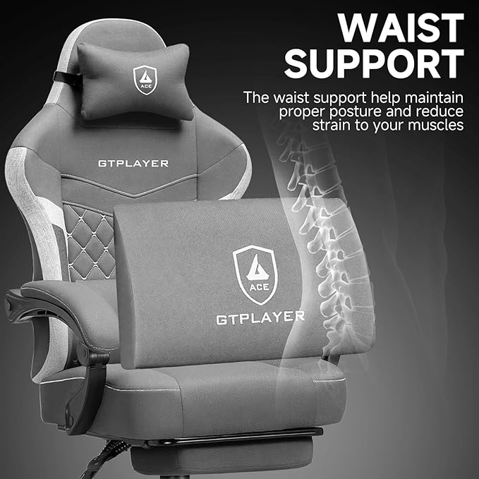 GTPLAYER Gaming Chair, Fabric Computer Office Chair with Pocket Spring Cushion, Ergonomic Office and Gaming, Video Gaming Chair with Linkage Armrests, High Back Desk Chair with Adjustable Recliner