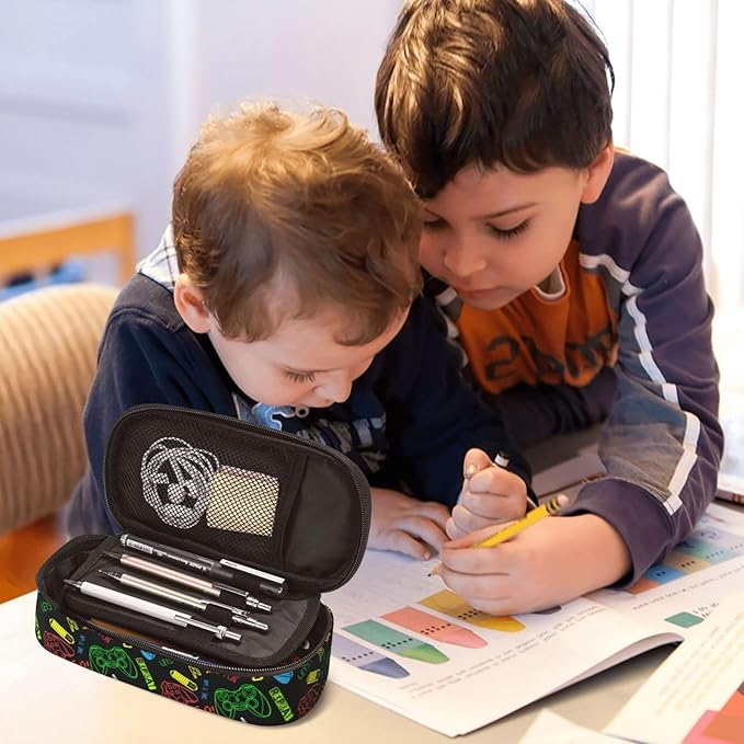 Colorful Video Game Controller Large Pencil Case With Zipper Compartments Stationery Pencil Bag For Kids Teens Students School Supplies