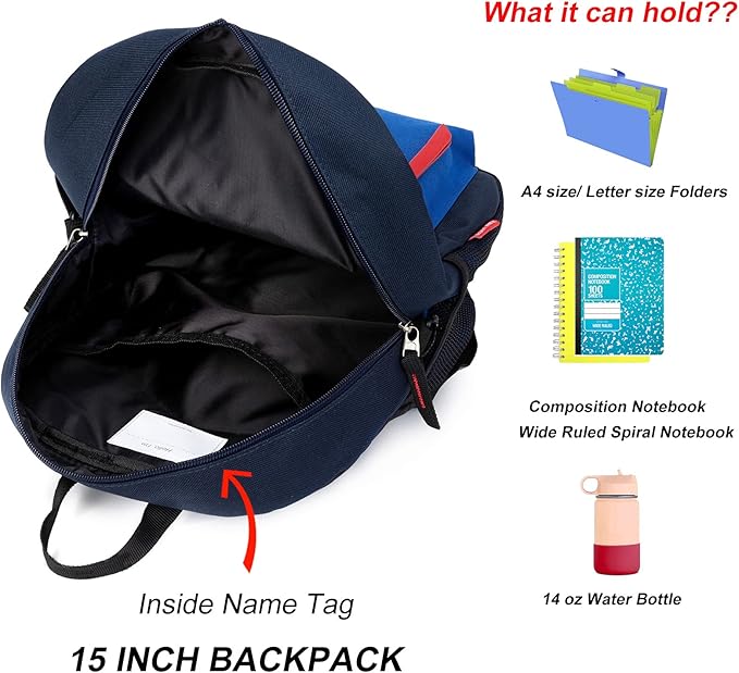 HawLander Little Kids Backpack for Boys Toddler School Bag Fits 3 to 6 years old, 15 inch, Navy Blue