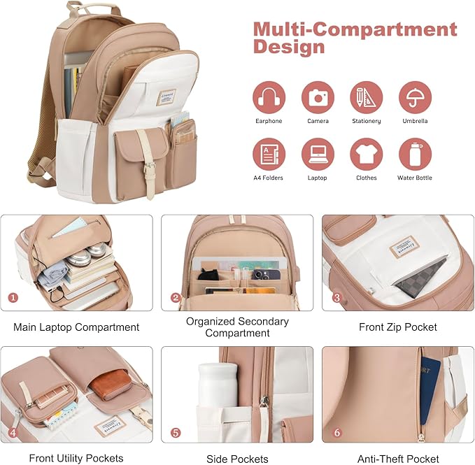 School Backpack BookBag for Teen Girl: 17.3 Inch Cute Laptop Backpacks for Middle High School Casual College Back Packs with USB Charging Port Aesthetic Daypack Travel Book Bag for Kids Students Women