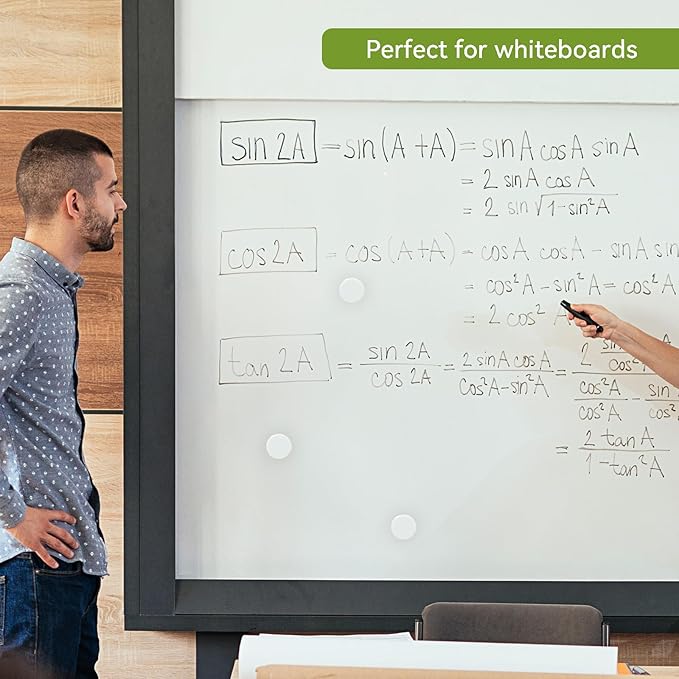 Fridge Magnets - 10 Pack Strong Cute Mini Whiteboard Magnets, Round for Refrigerator Locker Office Classroom Kitchen, White