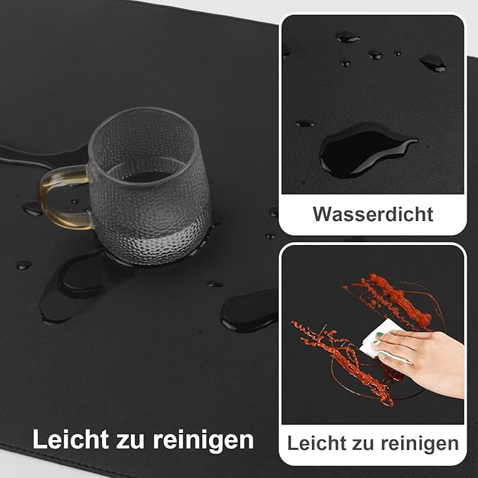 DAWNTREES Desk Mat Protector,PU Leather Laptop Pad,Non Slip, 23.6" x 13.8" Large Mouse Pad and Keyboard Mat, Waterproof Writing Pad for Office and Home (Black)