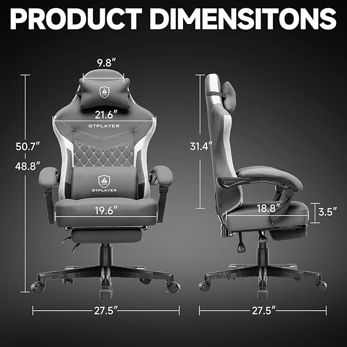 GTPLAYER Gaming Chair, Fabric Computer Office Chair with Pocket Spring Cushion, Ergonomic Office and Gaming, Video Gaming Chair with Linkage Armrests, High Back Desk Chair with Adjustable Recliner