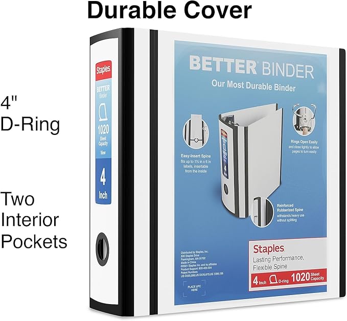 Staples 1618005 Better 4-Inch 3 Ring View Binder White