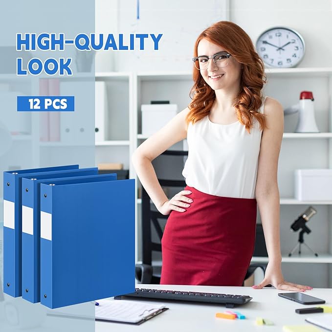 12 Pcs 1 Inch 3 Ring Plastic Binder Flexible Binders Bulk Fits Letter Size 8.5'' x 11'' Paper Holds up to 225 Sheets with 1 Pockets Versatile Binder for School Office Home (Blue)
