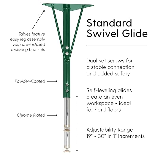 FDP Rectangle Activity School and Office Table (30 x 72 inch), Standard Legs with Swivel Glides, Adjustable Height 19-30 inches - Maple Top and Green Edge