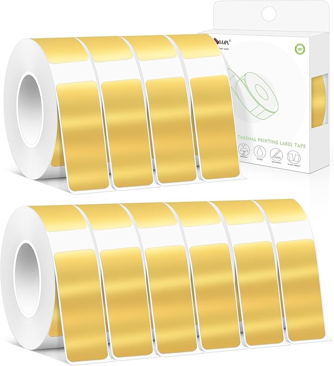 PARLAIM Label Maker Tape,Thermal Label 0.55"X1.18",Thermal Sticker Compatible with D30 Label Printer,Self-Adhesive Sticker Tape for for Home Office Small Business,2100Labels/10Rolls(Gold)