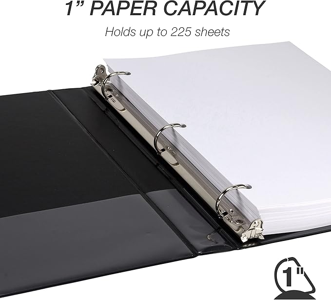 Samsill Durable 1 inch 3 Ring Binder, Made in USA, D Ring Binder, FSC 100% Recycled Chipboard, Black, 24 Pack - Bulk