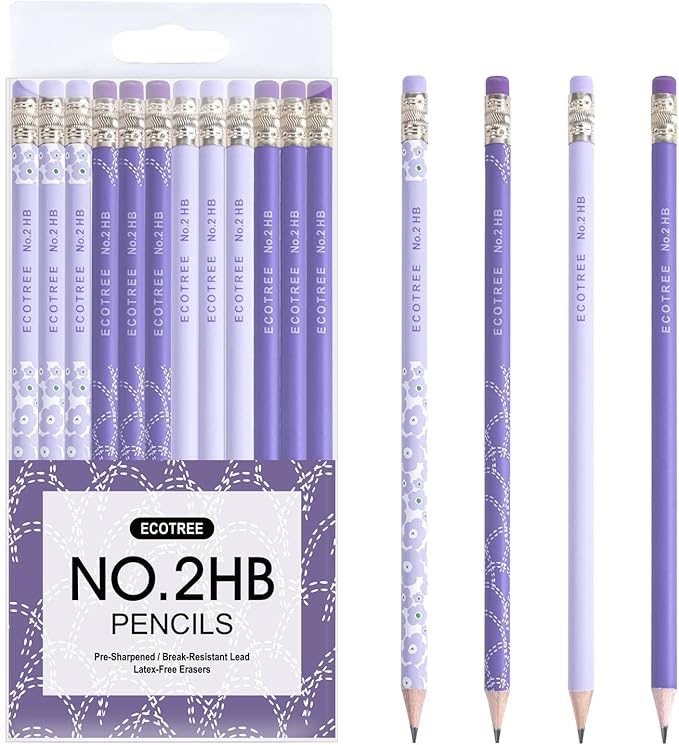 ECOTREE Pencils #2 Pre-Sharpened Pencils for Kids Number 2 Pencil with Erasers for School, Writing, 12 Count