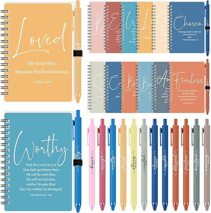 Kosiz 24 Sets Inspirational Christian Gifts Bulk Christian Notebooks Prayer Journals with Pens Spiral Bible Journals Religious Gifts for Church Grandparent Pastors Day Sunday School (Bright Color)