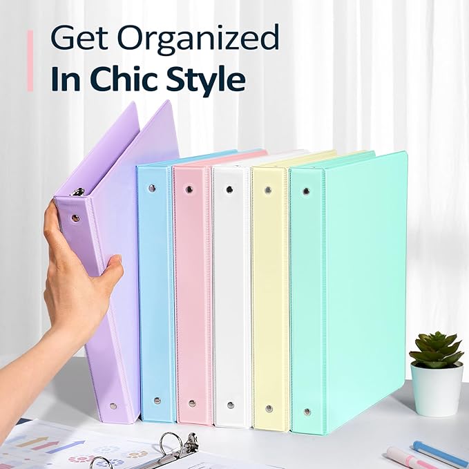 4 Pack Extra Durable 3 Ring Binders 0.5 Inch, Sooez 0.5” Three Ring Binder, Eco-Friendly & PVC Free, Customizable Clear View Cover for Letter Size 8.5 x 11'' Paper, School Office Supplies for Girl
