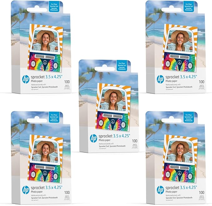 HP Sprocket 3.5 x 4.25” Zink Sticky-Backed Photo Paper (500 Pack) Compatible with HP Sprocket 3x4 Photobooth and Photo Printer
